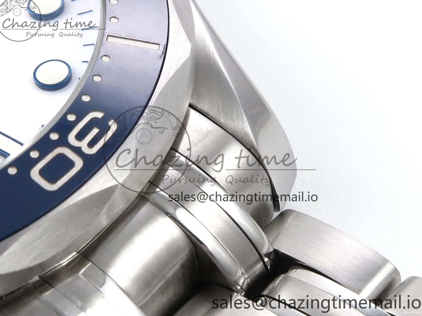 0409 HighQuality Seamaster Diver 300M OMF 1:1 Best Edition Blue Red Ceramic White Dial on SS Bracelet A 7705